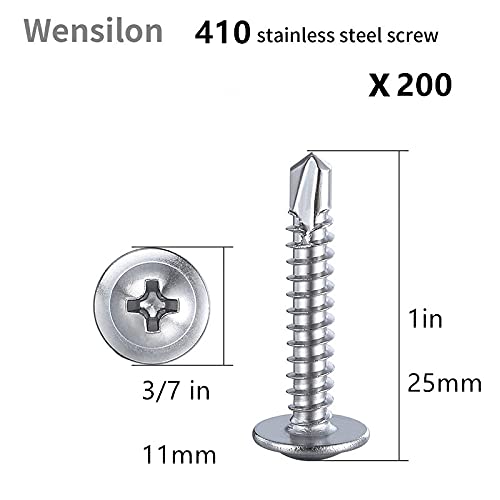 Wensilon（200pcs）#8×1”for Sheet Metal Self-Tapping Screws 410 Stainless Steel Truss Head High-Strength Quick Tapping Screws - color: Silver, size: #8X1"