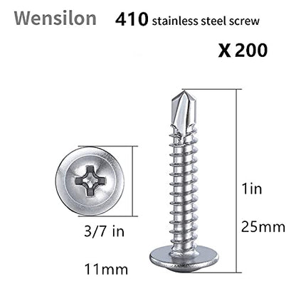 Wensilon（200pcs）#8×1”for Sheet Metal Self-Tapping Screws 410 Stainless Steel Truss Head High-Strength Quick Tapping Screws - color: Silver, size: #8X1"