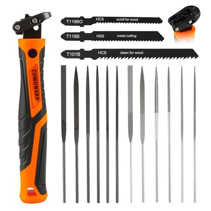 COMOWARE 16Pcs Handsaw & File Set, 12 Metal Needle File & 3 Handsaw Blades