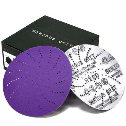 Serious Grit - 5-Inch P220 Grit Ceramic Multi-Hole Sanding Discs - 50 Pack - size: 220 Grit
