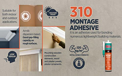 Akfix 310 Instant Grab Construction Adhesive, 10.5 fl. oz. Paintable and White (Pack of 24) - size: 24 pack