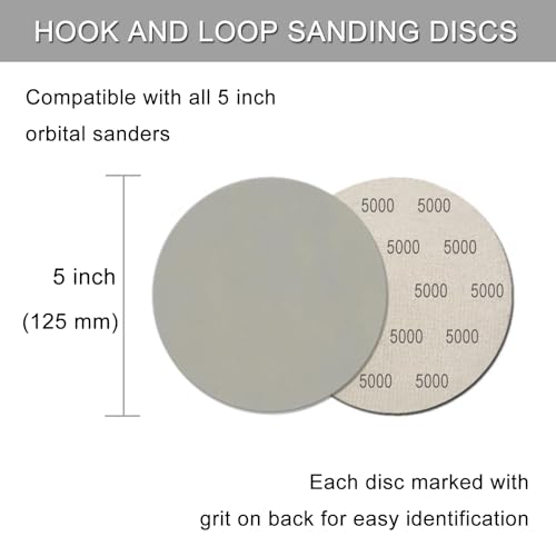 50Pcs 5 Inch Hook and Loop Sanding Discs, 5000 Grit Wet Dry Round Sandpaper - style: Grit 5000
