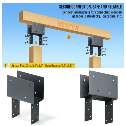 1pc 4x6 (Actual 3.5"x5.5") Post Cap Tie Bracket, Stainless Steel Wood Beam Support Bracket, for Gazebos, Patio Decks, and Porches Wood Post to Beam Support (Dark Ggray) - size: 4"x6"(Actual 3.5"x5.5")