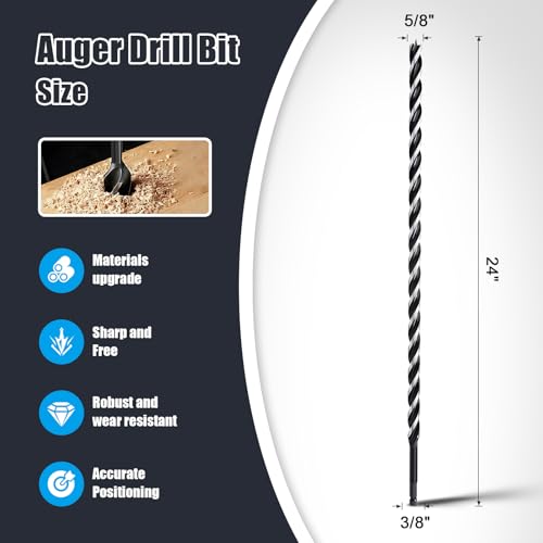 5/8" x 24" Auger Drill Bit for Wood,Hex Shank Tri Flute Drill Bit - size: 5/8"x24"