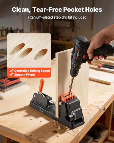 VEVOR Pocket Hole Jig Kit, 1/2" to 1-1/2" Adjustable, Lightweight Jig Pocket Hole System with Dust Collection Adapter, Detachable Guide Block, Drill Bit, Stop Collar, Easy Adjusting, for Woodworking