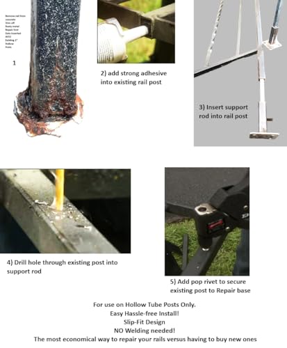 Repair Rusty Iron 1 1/2" Square Fencing Rail Post Base Repair Mount - NO Welding Needed-4" Metal Step Railing Repairs-Outdoor Handrail Brackets -Decks- Steps-1.5 inch Posts Support - Black w/Bolts