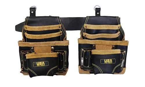 Tool Belt | Leather Tool Rig for Carpenters, Framers, Electricians, Constructors, and Handyman | Adjustable Tool Pouches.