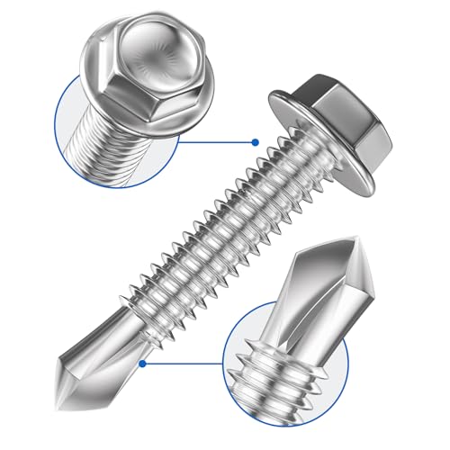 Wensilon (400Pcs) #8×1/2" Hex Washer Head Self Drilling Screws, 410 Stainless Steel Metal SheetScrews，TEK Screws, Sheet Metal Self Tapping Screws - color: Silver, size: #8×1/2"