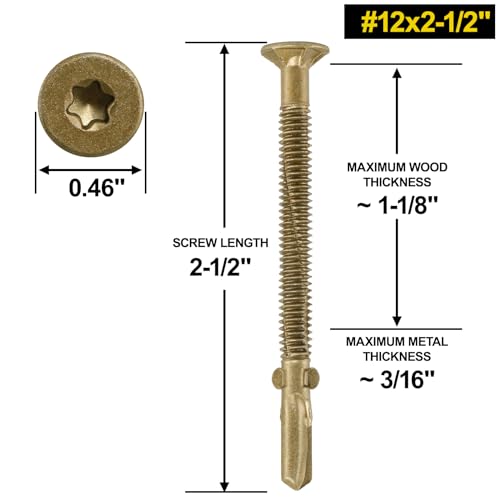 #12 x 2-1/2 Self-Tapping Trailer Deck Screws,286PcsT25 Star Bits Screws - color: Gold, size: #12 x 2-1/2in 286pcs