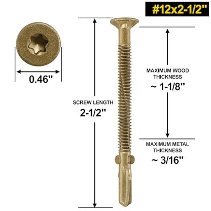 #12 x 2-1/2 Self-Tapping Trailer Deck Screws,286PcsT25 Star Bits Screws - color: Gold, size: #12 x 2-1/2in 286pcs