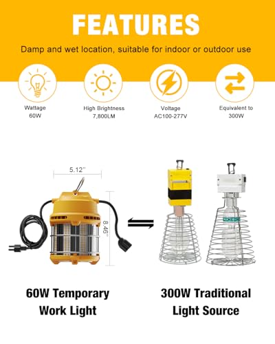 LED Temporary Work Light 60W 7800LM 5000K Construction Light - color: 60W