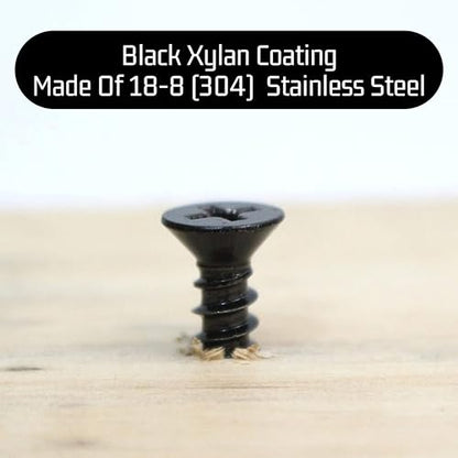 Bolt Dropper No. 8 x 2'' Black Screws, Xylan Coated Stainless Flat Head Phillips Wood Screw Deep Cut (25 Pack), 18-8 (304) Stainless Steel Anti Corrosion - size: #8 x 2''
