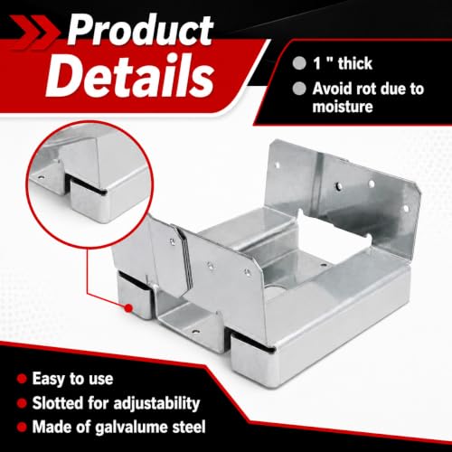10-Pack 6x6 Post Base Brackets for Actual 5.5" x 5.5" Wood Posts, 2mm Electro-Galvanized Bolt-Down Anchors with 1" Raised Base for Fences, Decks and Garden Projects