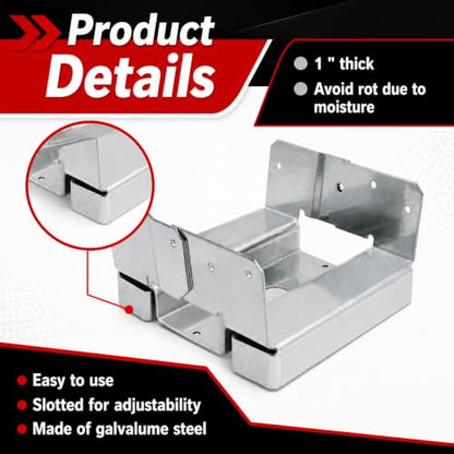 10-Pack 6x6 Post Base Brackets for Actual 5.5" x 5.5" Wood Posts, 2mm Electro-Galvanized Bolt-Down Anchors with 1" Raised Base for Fences, Decks and Garden Projects