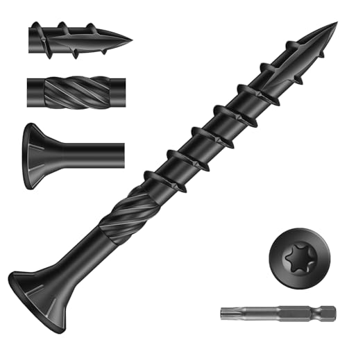 #8 x 1-5/8" Deck Screws (136Pcs) 1lb. Carbon Steel, Black, Flat Head, Rust Resistant epoxy Coated, with T25 Star Bit - color: Black, size: #8 x 1-5/8"