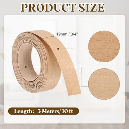 uxcell 3/4 Inch x 10ft Wood Veneer Edge Banding, Pre-Glued Flexible Beech Edging Strips, Iron on with Hot Melt Adhesive Wood Tape for Cabinet Repair and Furniture Restoration - size: 3/4 Inch x 10ft
