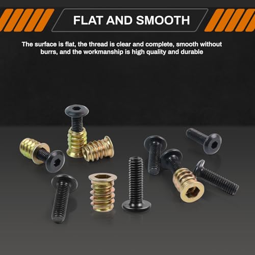 34 Sets 1/4-20 X 3/4" Furniture Screw Nut Threaded Inserts for Wood, Includes Hex Spanner, Perfect for Wood Threaded Insert and Nut Fasteners