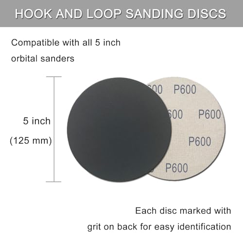 50Pcs 5 Inch Hook and Loop Sanding Discs, 600 Grit Wet Dry Round Sandpaper - style: Grit 600