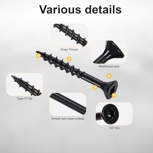 Wood Screws #8 x 1-1/2’’, T25 Star Torx Drive Flat Head Deck Screws, Black, 165Pcs (1lb) - color: Black, size: 8X1-1/2’’