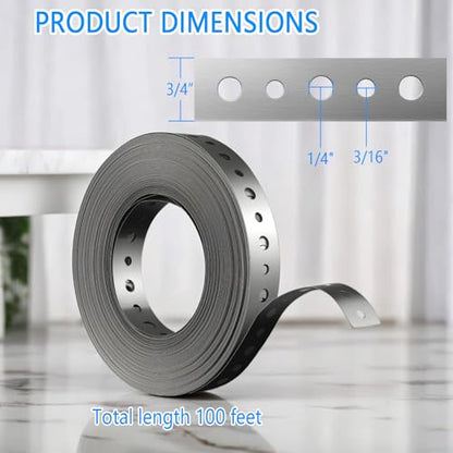 Metal Pipe Strap, 3/4 inch, 100 FT, Galvanized Hanger Strapping with Holes for Pipe Support, Flexible Trimming | Includes Storage Case & Gloves, Storage Case (100 FT 1Pack)