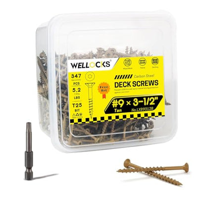 WELLOCKS #9 x 3-1/2 in Tan Deck Screws, 5.2 lbs with T25 Bit - size: #9×3-1/2", style: 5.2LBS Tan