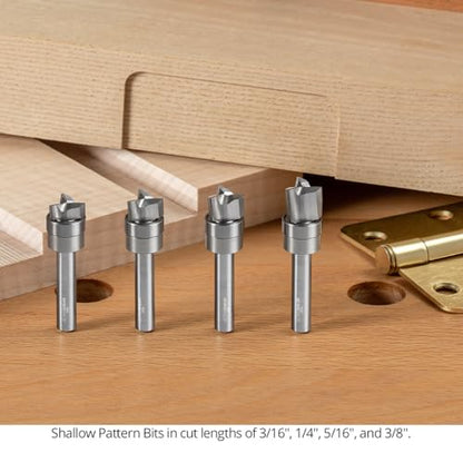 Compact Shallow Pattern Router Bit, 3/16" CL Spiral Carbide Head for Dado Clean-Out, Hinge Mortising & Template Routing – Made in USA US2188CSP - style: 3/16" CL
