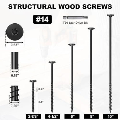FMhotu #14 Heavy-Duty Wood Screws - color: Black, size: #14 x 6"