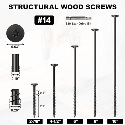 FMhotu #14 Heavy-Duty Wood Screws - color: Black, size: #14 x 4-1/2"