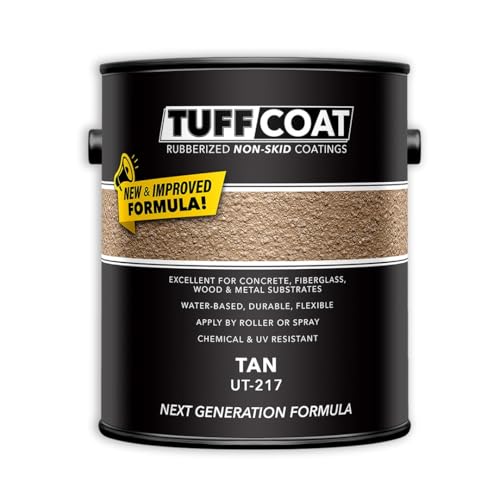 Tuff Coat Medium Texture Rubberized Non-Skid Deck Coating – Textured Non-Slip Safety Surface for Pool Decks, Docks, Boat Ramps, Patios, Walkways & High-Traffic Areas (UT 217 Tan 1-gallon) - color: Tan, size: 128 Fl Oz (Pack of 1)