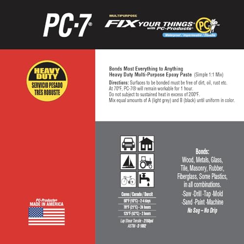 PC Products PC-7 Epoxy Adhesive Paste Kit with Applicator, Two-Part Heavy Duty, 1/2 lb in Two Cans, Charcoal Gray - size: 1/2 lb in Two Cans with Mixing Tool