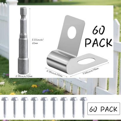 60PCS Stainless Steel Wire Fence Clips with Screws for 12-16 Gauge Fencing