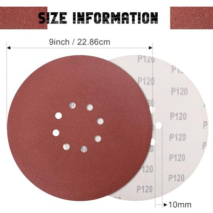 9 Inch 8 Hole Drywall Sanding Disc, 120 Grit 15 PCS Hook and Loop Sandpaper - style: Grit 120