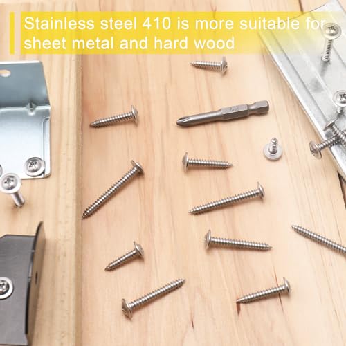 JEGONFRI 250PCS #8 x 1/2" 410 Stainless Steel Self Tapping Wood Screws - size: #8 x 1/2" Single, style: Self-tapping - Truss