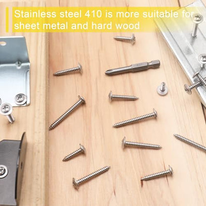 JEGONFRI 250PCS #8 x 1/2" 410 Stainless Steel Self Tapping Wood Screws - size: #8 x 1/2" Single, style: Self-tapping - Truss