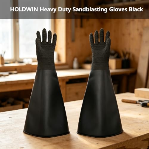 Heavy Duty Sandblasting Gloves Rubber Gloves for Sandblaster Protective Safety Work Black Striped Glove - color: Black 24.8" Gloves