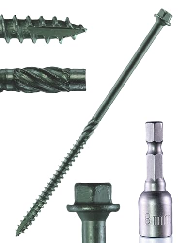 Structural Lag Screws 6 Inch, 50-Pack #14 X 6 Heavy Duty Green Timber Screws, Rust Resistant, Hex Head Outdoor Log/Landscaping Wood Screw, Drive Bit Included - color: Green, size: #14×6"
