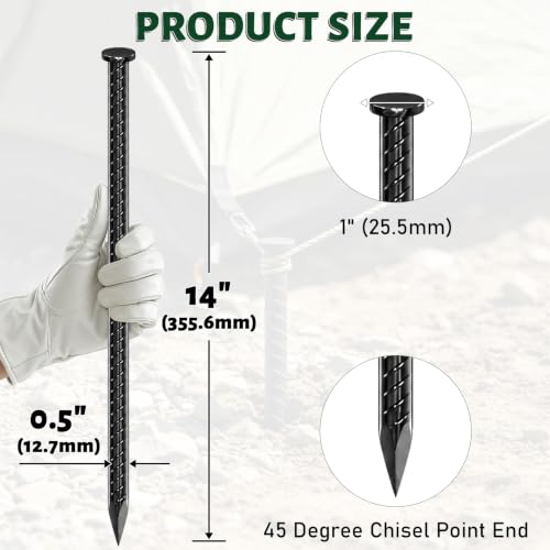 14 Inch Rebar Stakes 1/2" Heavy Duty Ground Anchors for Asphalt (10 Pack) - size: T-14"x1/2"-10pcs