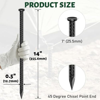 14 Inch Rebar Stakes 1/2" Heavy Duty Ground Anchors for Asphalt (10 Pack) - size: T-14"x1/2"-10pcs