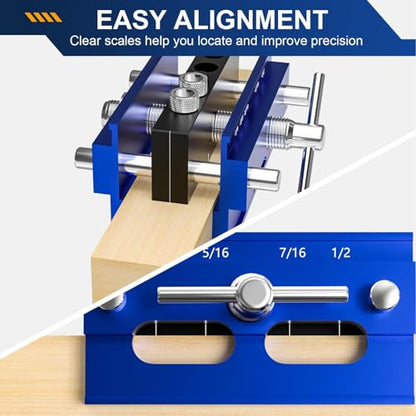 Self Centering Doweling Jig Kit, Adjustable Width Wood Drill Guide Jig Block for Straight Holes with 6 Bushing, Dowel Jigs for Woodworking Precision Biscuit Joiner Tool