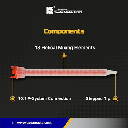 CosmoMix Helical Static Mixer Nozzle Tube Tip, K-System for 4:1/10:1 Mixing Ratio, 2.9 Inches, 16 Elements, 10 Pieces Epoxy Mixing Nozzle Tip For Adhensive Gun (RCF10-08-18S)