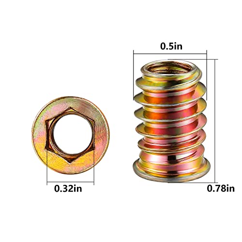 Wensilon 5/16”-20 100Pcs Threaded Insert for Wood Hex Drive Wood Inserts Furniture Nuts - size: 5/16”-20