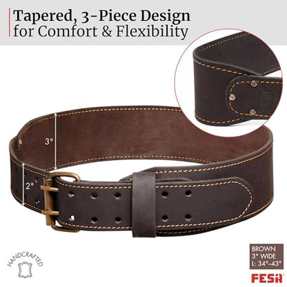 FESA Men's Leather Tool Belt - Handcrafted Top Grain Leather Tool Pouch Belt for Carpenters & Other Trade Professionals - color: Brown - 3" Wide - L