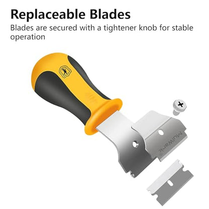 MulWark Razor Blade Scraper, 4 Handles Razor Scraper Set With Extra 24pcs Blades Heavy Duty Paint & Glass Scraper Tool With Extendable Handle for Windows, Oven Cleaning & Surface Prep - style: 4 Handles Razor Blade Set with 20PCS Blades