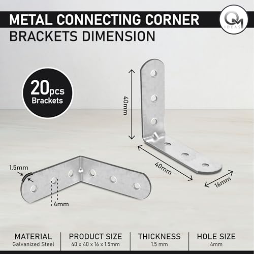 20 Pack Angle Brackets (1.57" x 1.57" x 0.63") – 90° L-Shape Corner Brace Plate Wood Metal Connecting Fixing Joining Repair Support Galvanized Connector - size: 1.57" x 1.57" x 0.63"