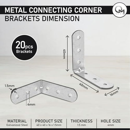 20 Pack Angle Brackets (1.57" x 1.57" x 0.63") – 90° L-Shape Corner Brace Plate Wood Metal Connecting Fixing Joining Repair Support Galvanized Connector - size: 1.57" x 1.57" x 0.63"