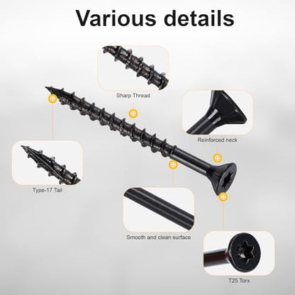 Deck Screws #8X2’’, T25 Star Torx Drive Flat Head Wood Screws, Black, 5lb - color: Black, size: 8X2’’
