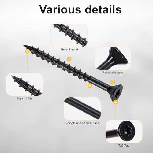 Wood Screws #8 x 2’’, T25 Star Torx Drive Flat Head Deck Screws, Black, 127Pcs (1lb) - color: Black, size: 8X2’’