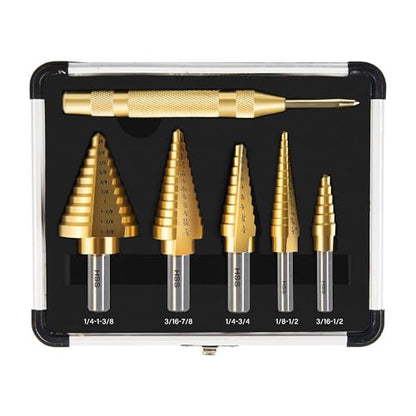 6Pcs(1/8"-1-3/8") HSS Step Drill Bit Set - size: 6pcs