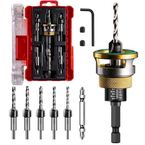 9PCS Countersink Drill Bit Set with Depth Stop Collar for Woodworking