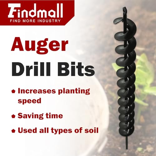 findmall Auger Drill Bit, Earth Auger Bit, 24 Inch Length 2 Inch Width Repid Planter, Yard Gardening Planting Corm Auger, Post or Umbrella Hole Digger for 3/8 Inch Hex Drive Drill - size: 24 x 2 in